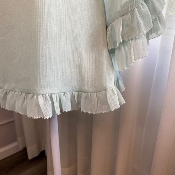 Ann Taylor Womens Green Pullover Blouse Ruffles SZ XS NWOT - Picture 5 of 13